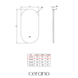 CERANO - Koupelnové LED zrcadlo Luno - 40x60 cm