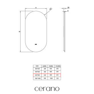 CERANO - Koupelnové LED zrcadlo Luno - 45x90 cm