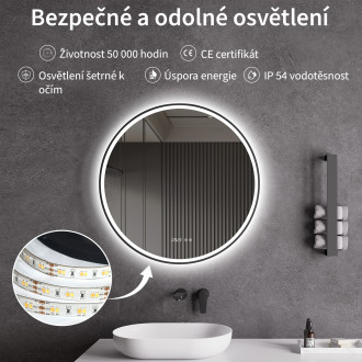 CERANO - Koupelnové LED zrcadlo Rivo, kovový rám - černá matná - Ø 60 cm