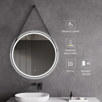 CERANO - Koupelnové LED zrcadlo Rotondo, kovový rám - černá matná - Ø 60 cm