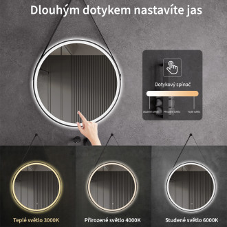 CERANO - Koupelnové LED zrcadlo Rotondo, kovový rám - černá matná - Ø 60 cm