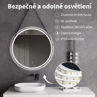 CERANO - Koupelnové LED zrcadlo Rotondo, kovový rám - černá matná - Ø 60 cm