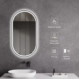 CERANO - Koupelnové LED zrcadlo Salvo, kovový rám - černá matná - 40x60 cm