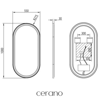 CERANO - Koupelnové LED zrcadlo Salvo, kovový rám - černá matná - 55x100 cm