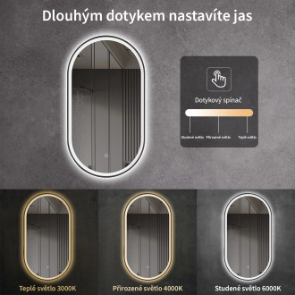 CERANO - Koupelnové LED zrcadlo Salvo, kovový rám - černá matná - 55x100 cm
