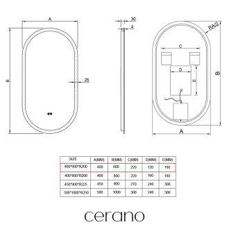 CERANO - Koupelnové LED zrcadlo Toro - 40x60 cm