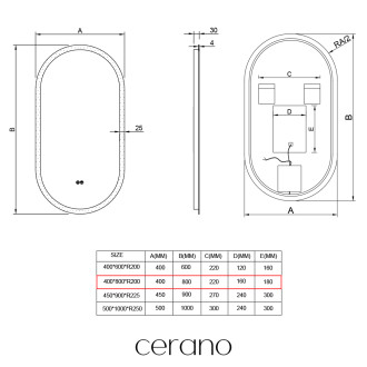 CERANO - Koupelnové LED zrcadlo Toro - 40x80 cm