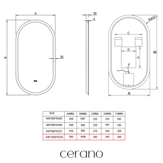 CERANO - Koupelnové LED zrcadlo Toro - 50x100 cm