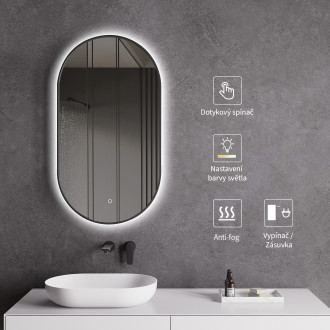 CERANO - Koupelnové LED zrcadlo Valto, kovový rám - černá matná - 40x60 cm