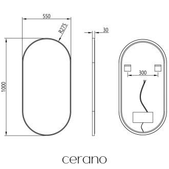 CERANO - Koupelnové LED zrcadlo Valto, kovový rám - černá matná - 55x100 cm