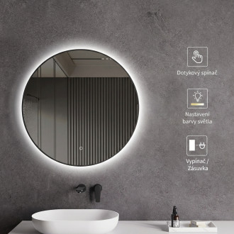 CERANO - Koupelnové LED zrcadlo Velo, kovový rám - černá matná - Ø 60 cm