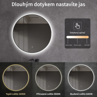 CERANO - Koupelnové LED zrcadlo Velo, kovový rám - černá matná - Ø 60 cm