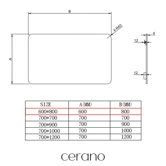 CERANO - Koupelnové obdelníkové zrcadlo Verniciato - 80x60 cm