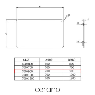 CERANO - Koupelnové obdelníkové zrcadlo Verniciato - 90x70 cm