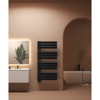 CERANO - Koupelnový radiátor Theo - L/P - asymetrické připojení 50mm - 650W - černá matná - 1200x500 mm