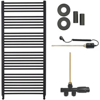 CERANO - Koupelnový radiátorový set Alberto - kombinované vytápění, termo tyč - boční jednobodové připojení - 600W - černá matná - 1380x650 mm
