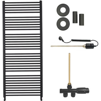 CERANO - Koupelnový radiátorový set Alberto - kombinované vytápění, termo tyč - boční jednobodové připojení - 900W - černá matná - 1660x650 mm