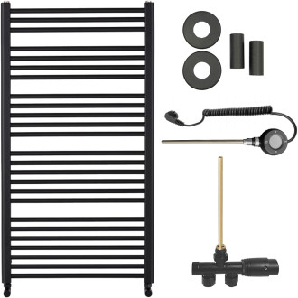 CERANO - Koupelnový radiátorový set Alberto - kombinované vytápění, wifi tyč - boční jednobodové připojení - 600W - černá matná - 1180x650 mm