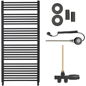 CERANO - Koupelnový radiátorový set Alberto - kombinované vytápění, wifi tyč - boční jednobodové připojení - 600W - černá matná - 1380x650 mm