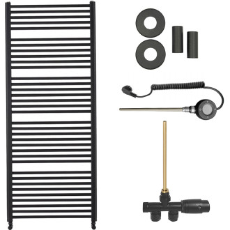 CERANO - Koupelnový radiátorový set Alberto - kombinované vytápění, wifi tyč - boční jednobodové připojení - 900W - černá matná - 1660x650 mm