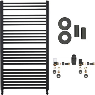 CERANO - Koupelnový radiátorový set Alberto - ústřední výtápění - boční připojení - 716W - černá matná - 1180x650 mm