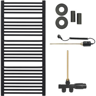CERANO - Koupelnový radiátorový set Antonio - kombinované vytápění, termo tyč - boční jednobodové připojení - 600W - černá matná - 1460x550 mm
