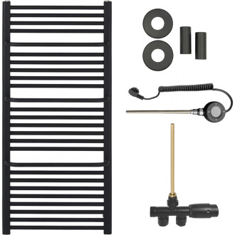 CERANO - Koupelnový radiátorový set Antonio - kombinované vytápění, wifi tyč - boční jednobodové připojení - 600W - černá matná - 1460x550 mm