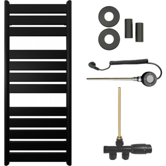 CERANO - Koupelnový radiátorový set Arturo - kombinované vytápění, wifi tyč - boční jednobodové připojení - 600W - černá matná - 1200x500 mm