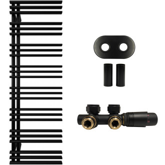 CERANO - Koupelnový radiátorový set Burke - ústřední vytápění - asymetrické připojení 50 mm - 750W - černá matná - 1600x500 mm