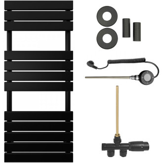 CERANO - Koupelnový radiátorový set Claude - kombinované vytápění, wifi tyč - boční jednobodové připojení - 600W - černá matná - 1200x500 mm