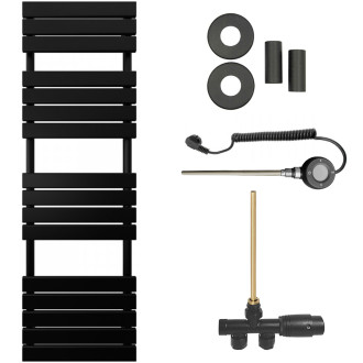 CERANO - Koupelnový radiátorový set Claude - kombinované vytápění, wifi tyč - boční jednobodové připojení - 866W - černá matná - 1600x500 mm