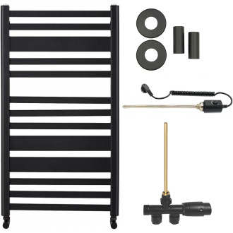 CERANO - Koupelnový radiátorový set Enrico - kombinované vytápění, termo tyč - boční jednobodové připojení - 467W - černá matná - 970x500 mm