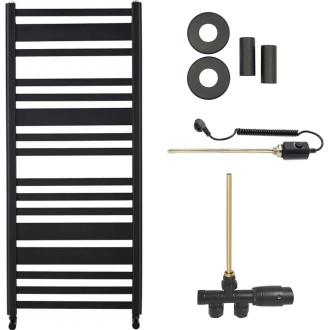 CERANO - Koupelnový radiátorový set Enrico - kombinované vytápění, termo tyč - boční jednobodové připojení - 300W - černá matná - 1210x550 mm