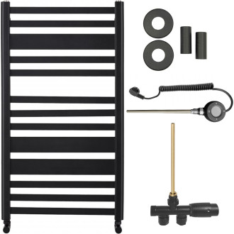 CERANO - Koupelnový radiátorový set Enrico - kombinované vytápění, wifi tyč - boční jednobodové připojení - 467W - černá matná - 970x500 mm