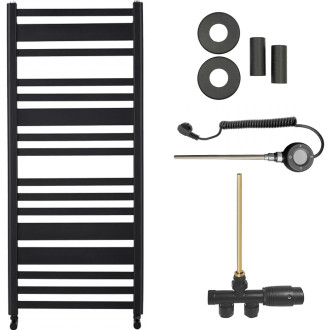 CERANO - Koupelnový radiátorový set Enrico - kombinované vytápění, wifi tyč - boční jednobodové připojení - 300W - černá matná - 1210x550 mm