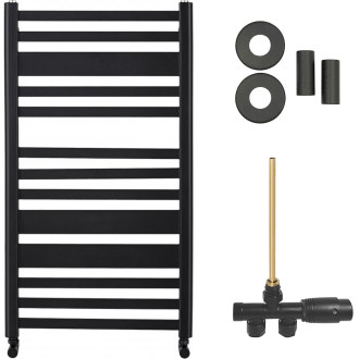 CERANO - Koupelnový radiátorový set Enrico - ústřední vytápění - boční jednobodové připojení - 467W - černá matná - 970x500 mm