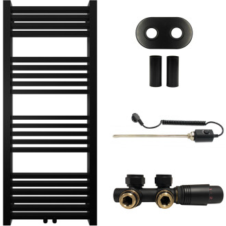 CERANO - Koupelnový radiátorový set Franko - kombinované výtápění, termo tyč - středové připojení 50 mm - 392W - černá matná - 1200x500 mm