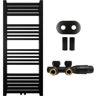 CERANO - Koupelnový radiátorový set Franko - ústřední vytápění - středové připojení 50 mm - 392W - černá matná - 1200x500 mm