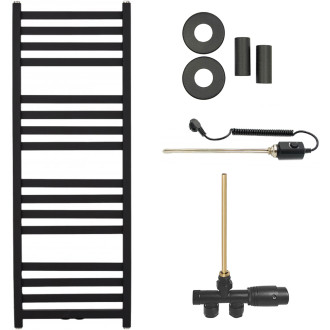 CERANO - Koupelnový radiátorový set Fulgidus - kombinované vytápění, termo tyč - boční jednobodové připojení - 600W - černá matná - 1190x430 mm
