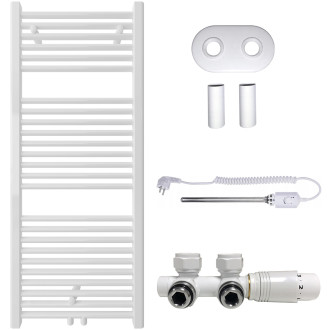 CERANO - Koupelnový radiátorový set Lincoln - kombinované výtápění, termo tyč - středové připojení 50 mm - 366W - bílá lesklá - 1200x500 mm