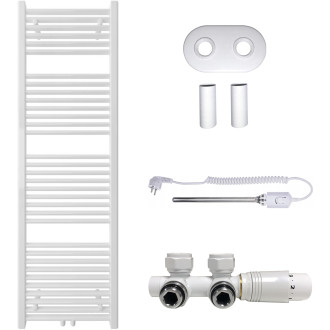 CERANO - Koupelnový radiátorový set Lincoln - kombinované výtápění, termo tyč - středové připojení 50 mm - 484W - bílá lesklá - 1600x500 mm