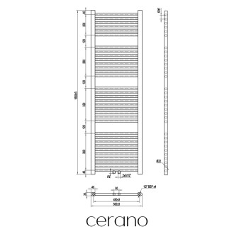 CERANO - Koupelnový radiátorový set Lincoln - kombinované výtápění, termo tyč - středové připojení 50 mm - 484W - bílá lesklá - 1600x500 mm