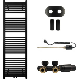 CERANO - Koupelnový radiátorový set Lincoln - kombinované výtápění, termo tyč - středové připojení 50 mm - 484W - černá matná - 1600x500 mm