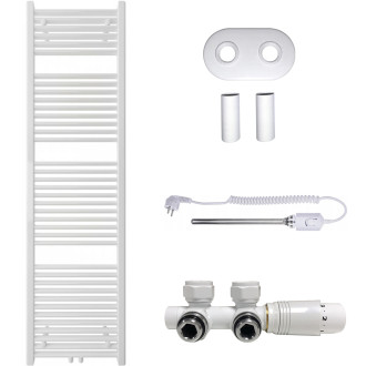 CERANO - Koupelnový radiátorový set Lincoln - kombinované výtápění, termo tyč - středové připojení 50 mm - 559W - bílá lesklá - 1800x500 mm