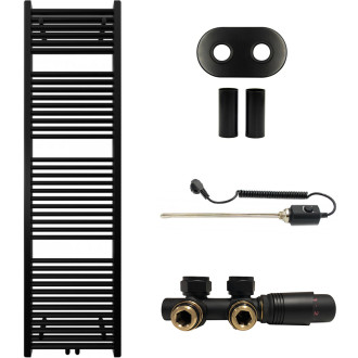 CERANO - Koupelnový radiátorový set Lincoln - kombinované výtápění, termo tyč - středové připojení 50 mm - 559W - černá matná - 1800x500 mm