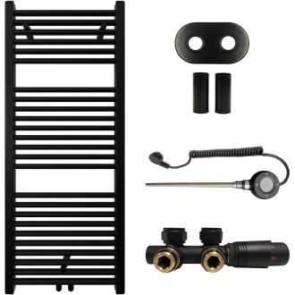 CERANO - Koupelnový radiátorový set Lincoln - kombinované výtápění, wifi tyč - středové připojení 50 mm - 300W - černá matná - 1200x500 mm