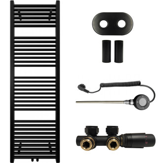 CERANO - Koupelnový radiátorový set Lincoln - kombinované výtápění, wifi tyč - středové připojení 50 mm - 484W - černá matná - 1600x500 mm