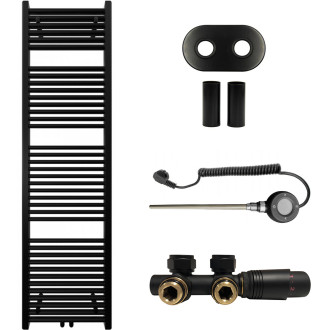 CERANO - Koupelnový radiátorový set Lincoln - kombinované výtápění, wifi tyč - středové připojení 50 mm - 559W - černá matná - 1800x500 mm