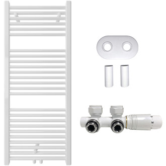 CERANO - Koupelnový radiátorový set Lincoln - ústřední vytápění - středové připojení 50 mm - 366W - bílá lesklá - 1200x500 mm