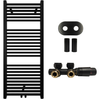 CERANO - Koupelnový radiátorový set Lincoln - ústřední vytápění - středové připojení 50 mm - 366W - černá matná - 1200x500 mm